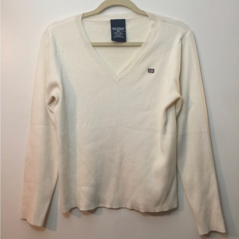 Vintage cream Polo Jeans Co. Ralph Lauren Ribbed V Neck Sweater